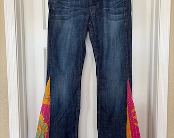 Jean bohème évasé recyclé en denim bohème taille 29