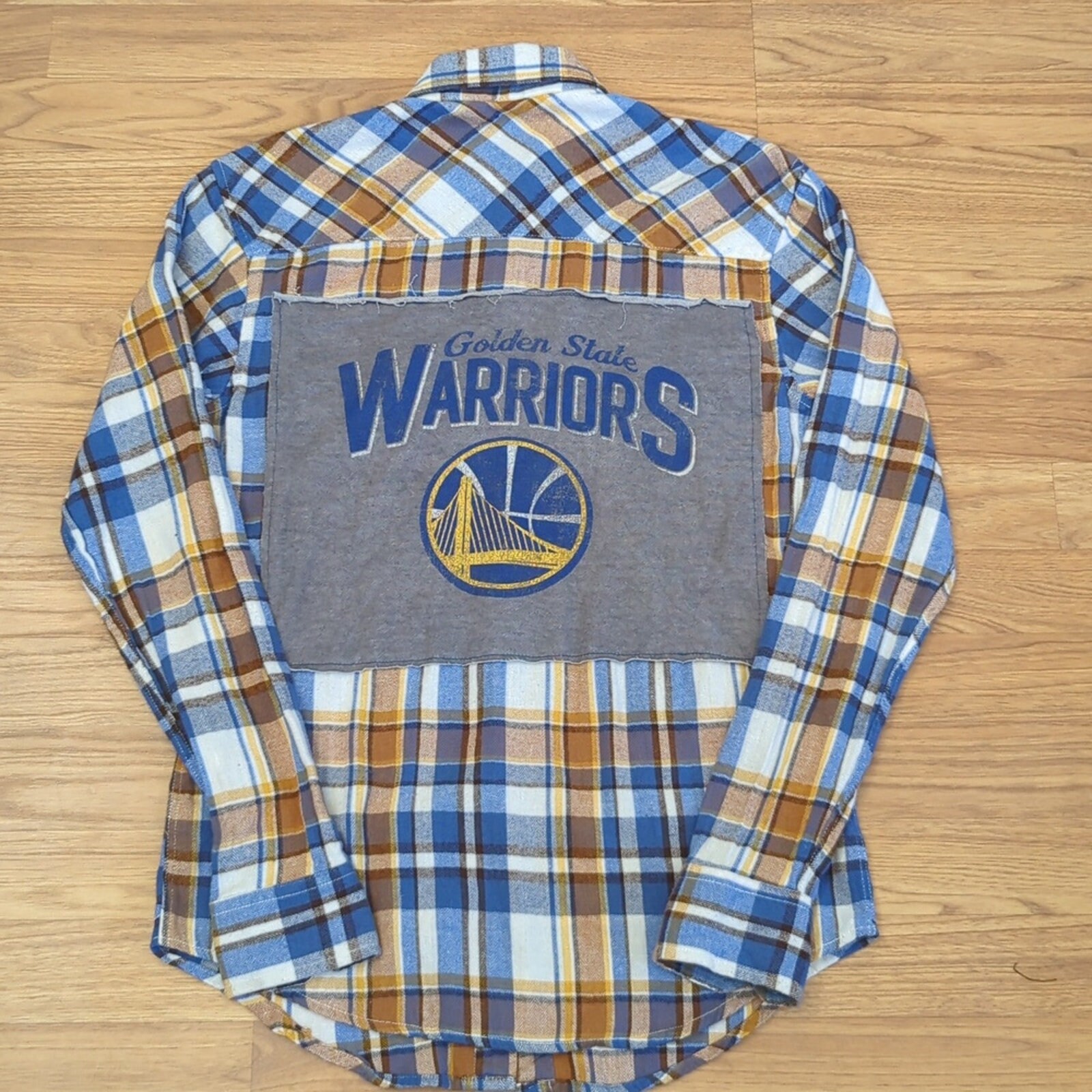 Golden State Warriors Flannel Shirt upcycled one of a kind size XS unisex Golden State Warriors Flannel Shirt upcycled one of a kind size XS unisex