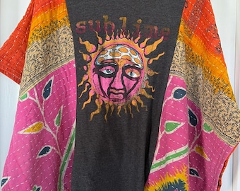 Sublime Upcycled Kantha Tunic Top Shirt OS Handmade Bohemian
