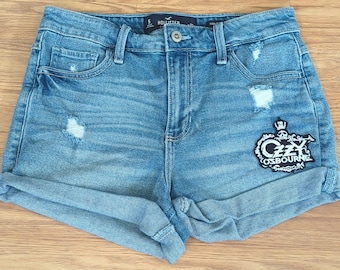 Ozzy Osbourne jean Shorts Denim Shorts upcycled Hollister High-Rise Midi size 27