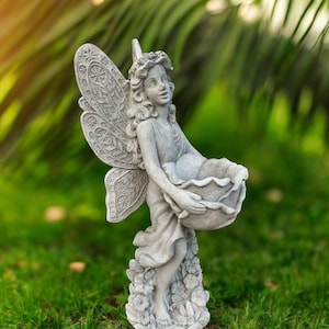 Fairy garden statue, Concrete girl with wings, Angel with planter pot, Stone flower pot, Massive girl figurine, Large plant pot, Angel art