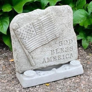 Concrete rock figurine, Outdoor decoration, Patriotic home decor, God bless America, Garden ornament, Stone figure
