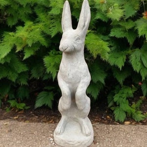 Standing hare sculpture, Concrete standing rabbit, Garden rabbit figurine, Animal backyard decor, Large stone hare