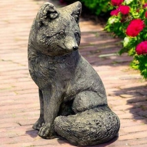 Stone fox statue, Outdoor animal decoration, Backyard forest fox, Garden ornament, Animal lover gift, Painted fox sculpture, Patio decor