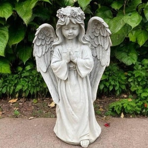 Concrete angel statue, Angel home decor, Outdoor angel girl, Praying angel sculpture, Stone memorial decoration