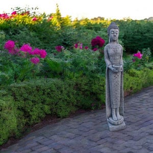 Outside tall buddha, Garden zen ornament, Lawn buddha idea, Concrete buddha sculpture, Stone zen decor, Meditation altar statue