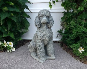 Concrete sitting poodle statue, Backyard large dog figurine, Garden indoor detailed pet decoration, Realistic Poodle lover gift sculpture