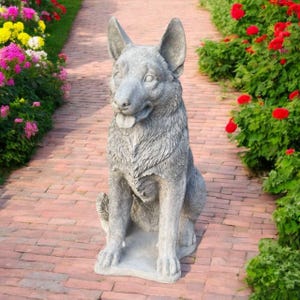German shepherd statue, Lawn dog figurine, Beton pet ornament, Concrete german art, Outdoor pet decor, Solid dog sculpture, Yard german idea