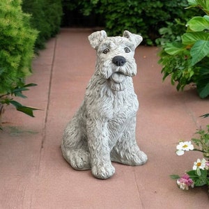 Cement Fox Terrier Dog Figure, Outdoor Sitting Puppy Figurine