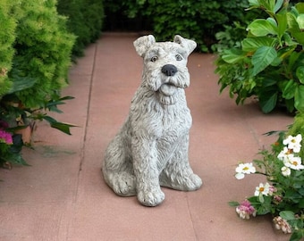 Cement Fox Terrier Dog Figure, Outdoor Sitting Puppy Figurine