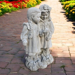 Two girls decoration, Concrete girl statue, Kid home decor, Girls with butterfly, Yard ornament, Girl sculpture, Garden art, Gift for sister