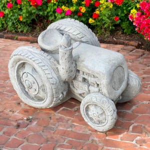 Stone tractor sculpture, Outdoor decoration, Farmhouse statue, Farmer gift, Tractor decor, Realistic tractor figure, Lawn design