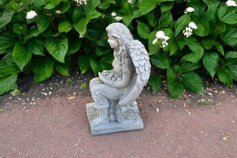 Sitting Angel on Base Statue, Concrete Angel Country Girl Figure, Yard ...