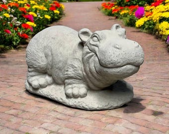 Stone hippo figurine, Garden african animal art, Yard hippo ornament, Concrete animal, Outdoor african idea, Hippo lawn decoration