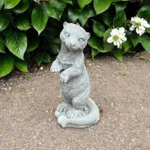 Garden otter figure, Cement otter sculpture, Yard forest style statue, Standing wild animal figurine, Lawn gift ornament, Patio statuary