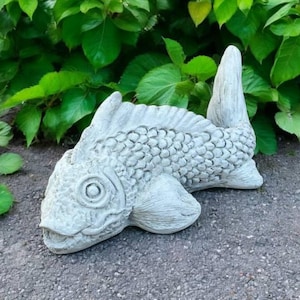 Concrete swimming fish figurine, Detailed sea animal sculpture, Cement swimming fish statue, Stone water ornament, Stone figure for gift