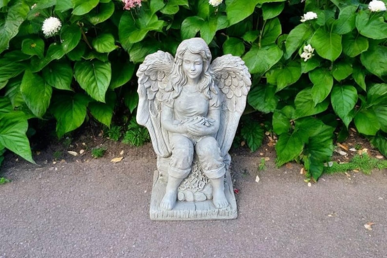 Sitting Angel on Base Statue, Concrete Angel Country Girl Figure, Yard ...