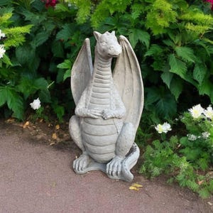 Yard sitting dragon statue, Chinese dragon figure, Asian decoration, Solid garden ornament, Detailed dragon sculpture, Outdoor figurine