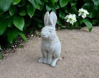 Concrete sitting rabbit statue, Detailed wild animal figure, Cement Easter decoration, Stone gift figurine, Backyard solid sculpture