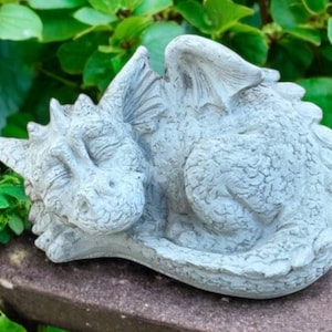 Little stone dragon statue, Detailed fantasy animal figure, Outside dragon decoration, Home fantasy ornament, Garden beton dragon art