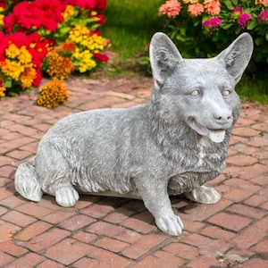 Garden corgi figure, Concrete dog ornament, Beton pet gift, Stone dog decoration, Corgi yard art, Lawn pet idea, Outdoor corgi sculpture