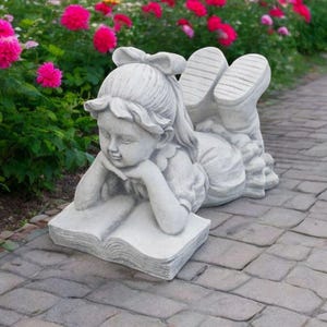 Lawn girl figure, Backyard kid statue, Concrete child art, Stone girl gift, Outdoor beton ornament, Kid decoration, Girl garden idea