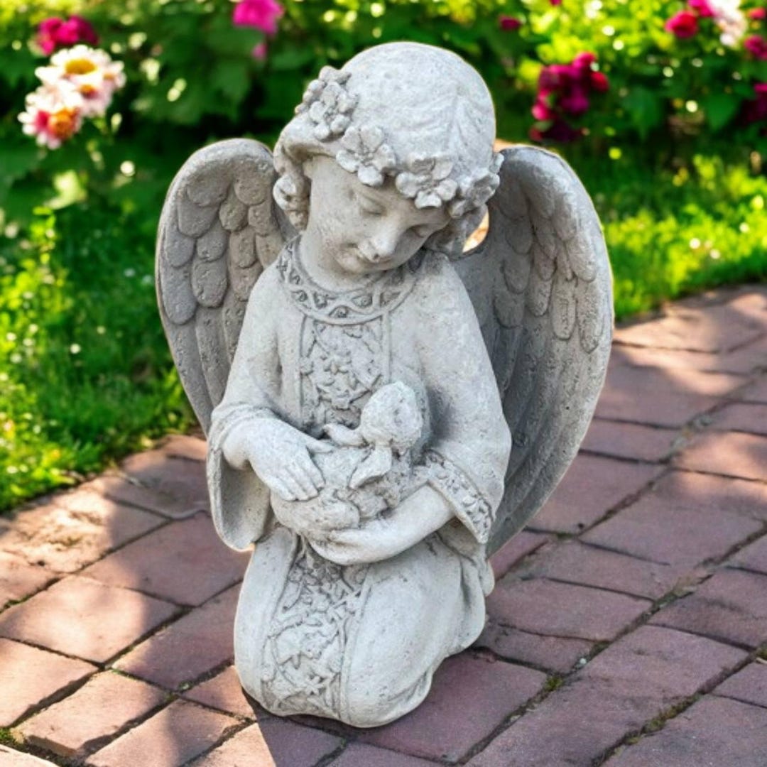Angel Holding Rabbit Concrete Angel With Rabbit, Sitting Angel Statue, Angel With Wings ...