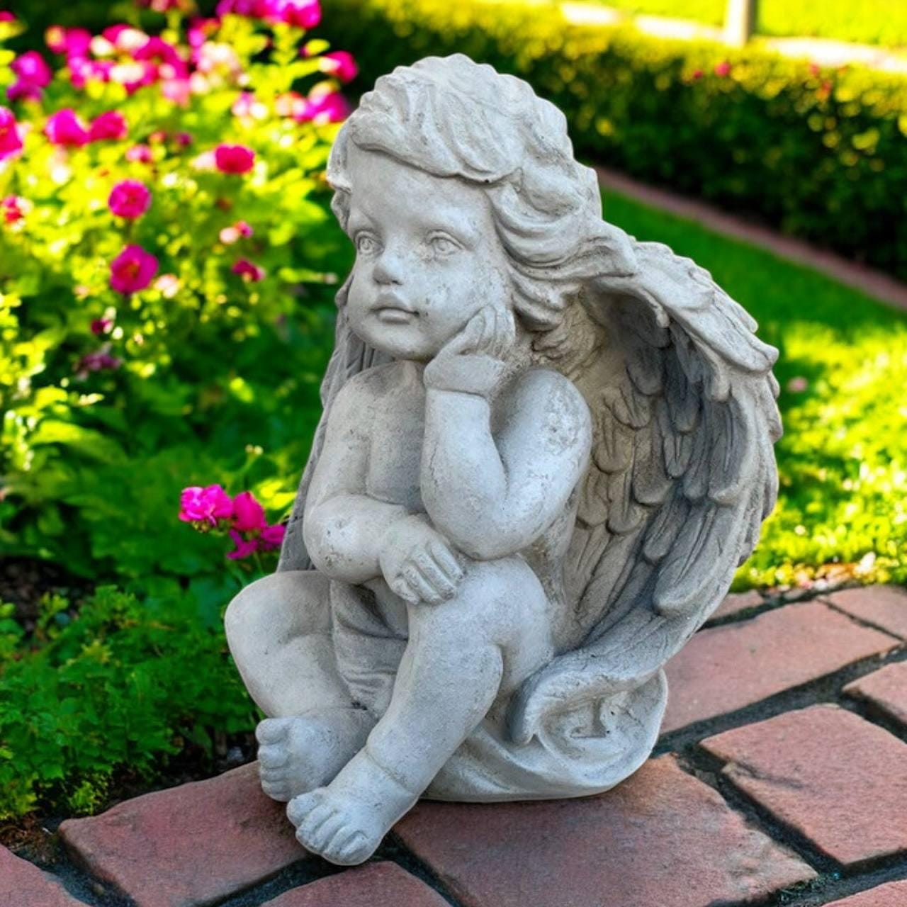 Concrete Cherub Statue, Angel Memorial Sculpture, Angel With Wings ...