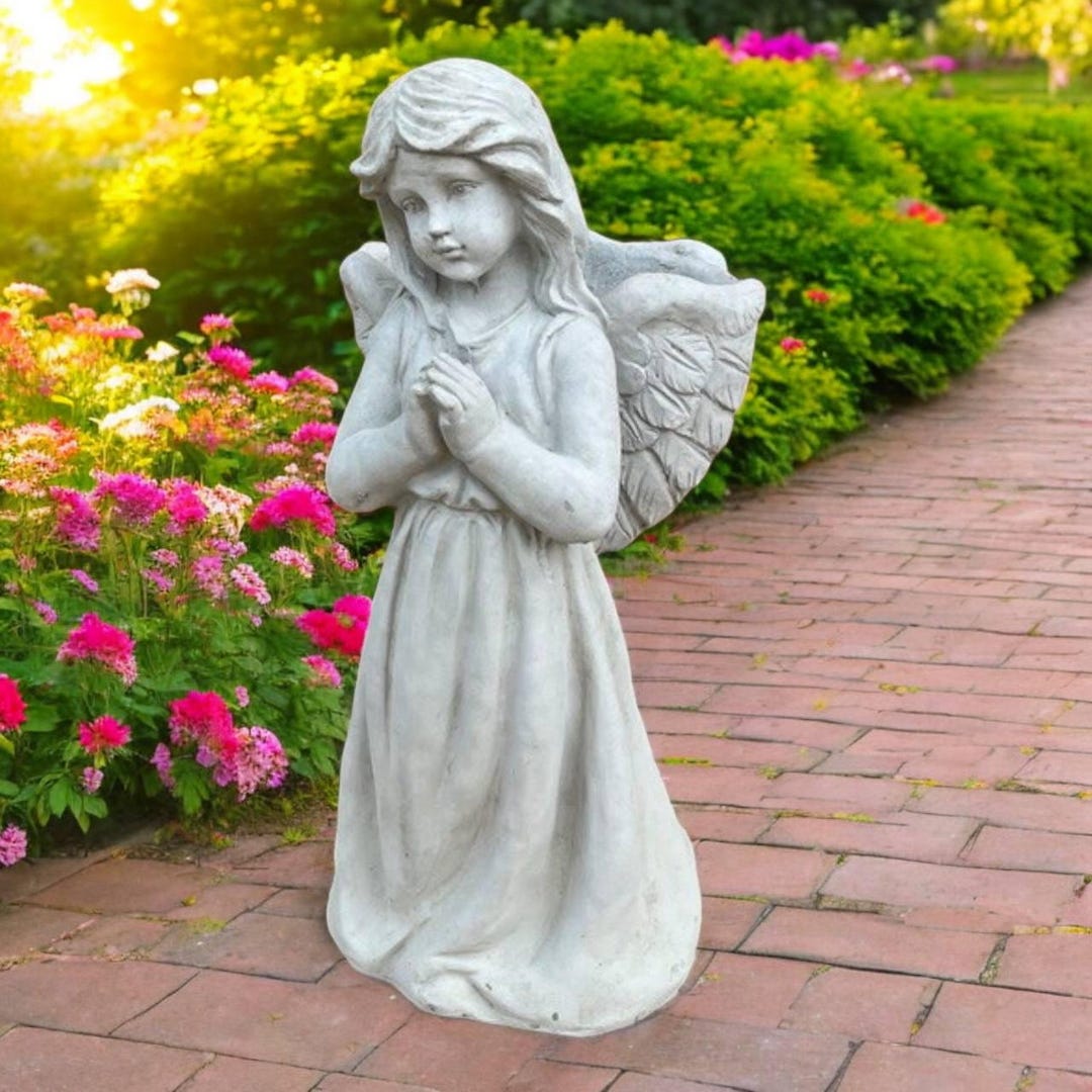 Garden Angel Sculpture, Outside Cherub Planter, Lawn Religious Ornament ...