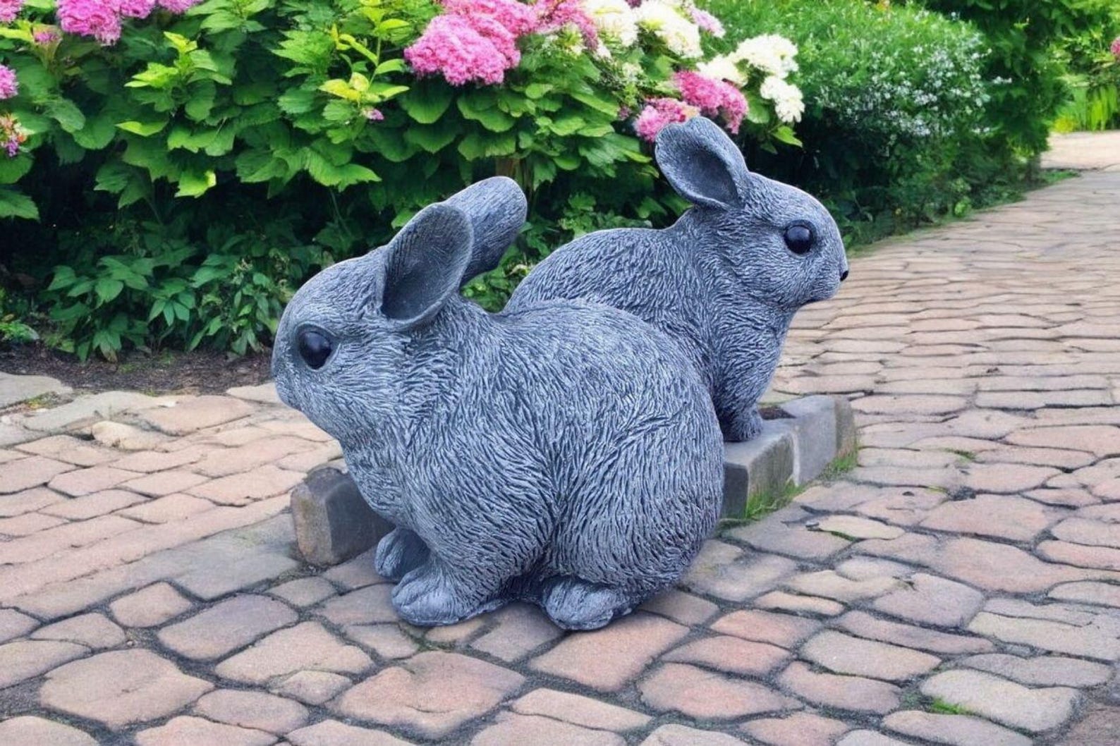 Concrete Rabbits Statue, Lawn Animals Decoration, Bunny Stone Art ...