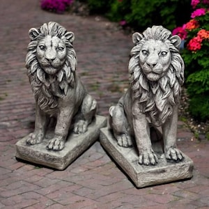Front door lion statue, Garden animal ornament, Backyard lion idea, Outside animal sculpture, Stone lion decor, Lawn animal figure
