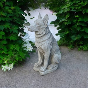 Garden German shepherd dog statue, Sitting massive police dog sculpture, Cement pet memorial decoration for outdoor, Gift for dog lovers