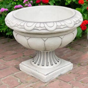 Garden planter figure, Detailed plant pot statue, Large flowers pot art, Outdoor planter idea, Stone plant pot decor, Yard planter sculpture
