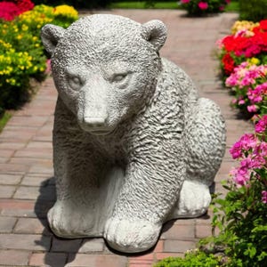 Backyard bear figure, Garden animal art, Bear lawn ornament, Large animal sculpture, Outdoor bear decor, Wild animal idea, Stone bear statue