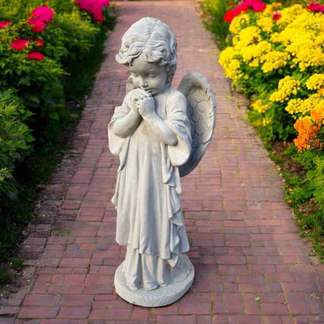 Yard Cherub Sculpture, Garden Angel Art, Outdoor Religious Decor, Stone ...