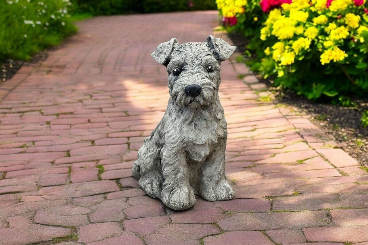 Stone Dog Sculpture, Backyard Fox Terrier, Concrete Dog Memorial