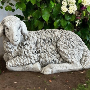 Cement laying sheep statue, Backyard farm animal sculpture, Concrete farm style figure, Great idea for gift, Resting lamb decoration