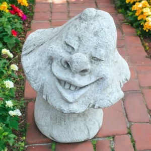 Smiling toadstool sculpture, Concrete mushroom idea, Fantasy toadstool art, Outdoor mushroom figure, Garden ornament, Toadstool stone decor