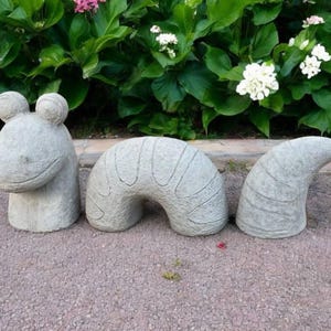 Worm three pieces sculpture, Concrete worm figure, Yard worm figurine, Lawn statue, Outdoor decoration, Garden figurine, Great gift idea