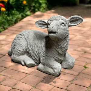 Farm lamb sculpture, Animal outdoor art, Stone lamb figure, Patio home decor, Outdoor lamb statue, Animal ornament, Lamb gift