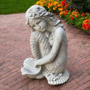 Yard mermaid statue, Garden girl art, Lawn fantasy ornament, Mermaid stone decor, Outdoor mermaid fantastic idea, Concrete mermaid sculpture