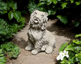Realistic Maltese dog figure, Concrete backyard pet memorial statue, Cement sitting Maltese grave marker sculpture, Dog loss gift ornament