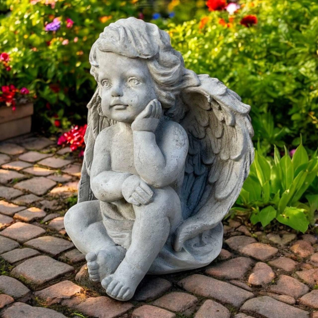 Concrete Cherub Statue, Angel Memorial Sculpture, Angel With Wings ...