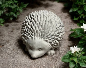 Detailed wild hedgehog statue, Concrete forest animal sculpture, Cement backyard or patio decoration, Stone yard figurine, Solid gift figure