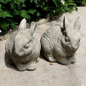 Sitting two rabbits figure, Backyard wild bunnies statue Concrete pair of rabbits sculpture, Garden Easter style decoration, Patio gift idea
