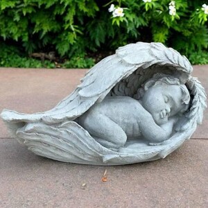 Sleeping Boy With Wings Figure, Concrete Cherub Statue, Laying Child ...