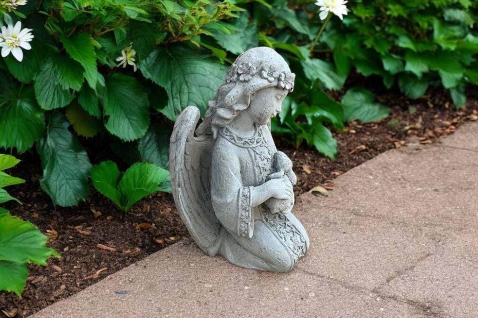 Angel Holding Rabbit Angel Holding Bunny Sculpture, Concrete Girl With Rabbit Statue ...