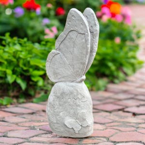 Stone butterfly figure, Outdoor rock, Concrete rock with butterfly, Landscape decor, Front door sculpture, Garden decoration, Butterfly art