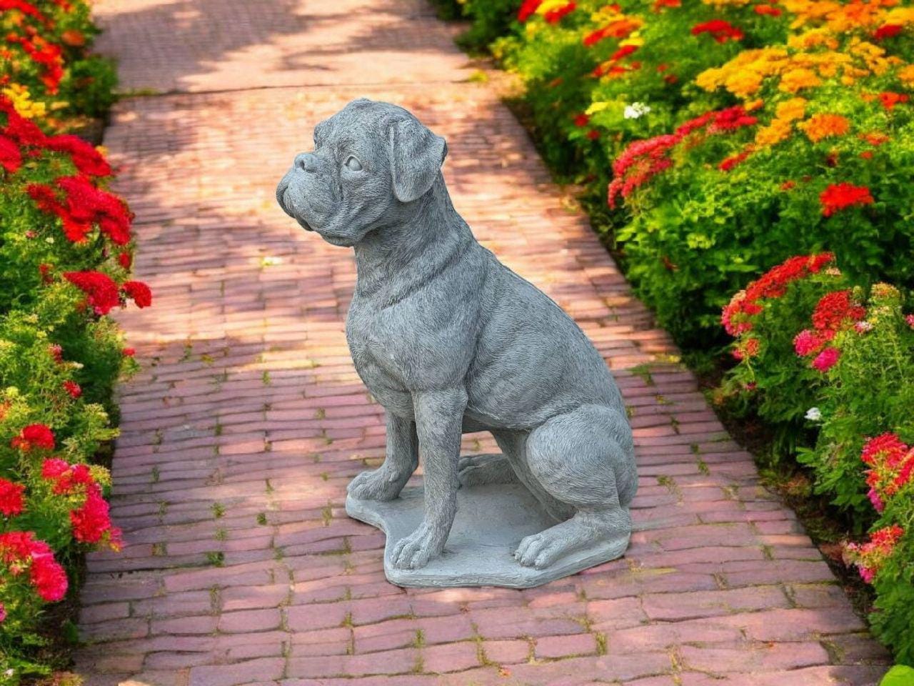 Large boxer dog, Concrete boxer figurine, Dog memorial decor, Boxer dog breed, Pet owner gift, Boxer standing on base, Dog art