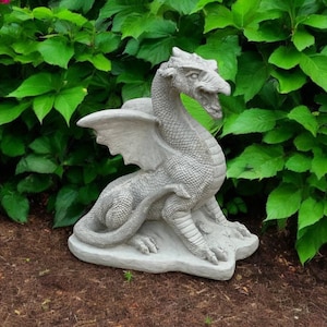 Sitting dragon statue, Japanese dragon figurine, Gothic style decoration for garden, Stone gift lawn ornament, Detailed dragon sculpture